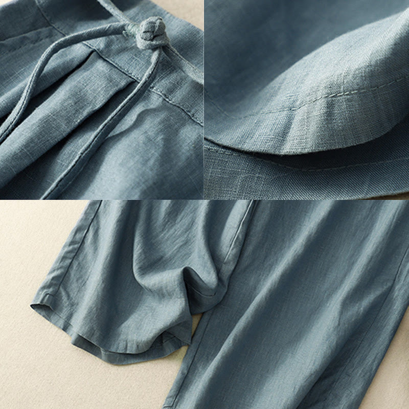 Tactile Cotton Linen Cropped Wide-Leg Meditation Pants