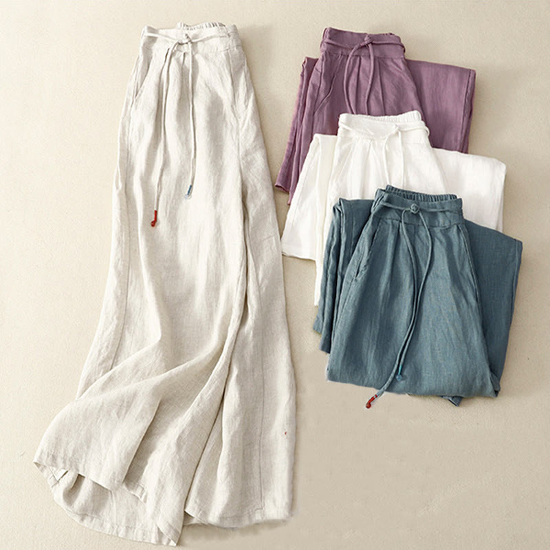 Tactile Cotton Linen Cropped Wide-Leg Meditation Pants