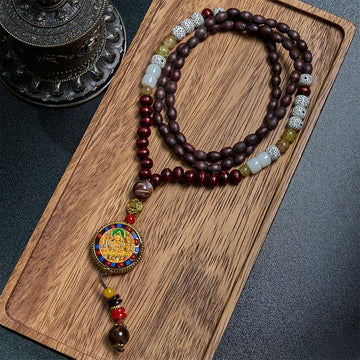 Tibetan Handmade Wood Beads Om Mani Padme Hum Samantabhadra Bodhisattva Purity Necklace Pendant