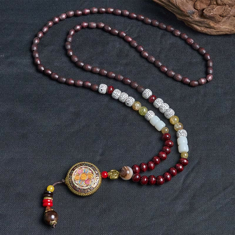 Tibetan Handmade Wood Beads Om Mani Padme Hum Samantabhadra Bodhisattva Purity Necklace Pendant