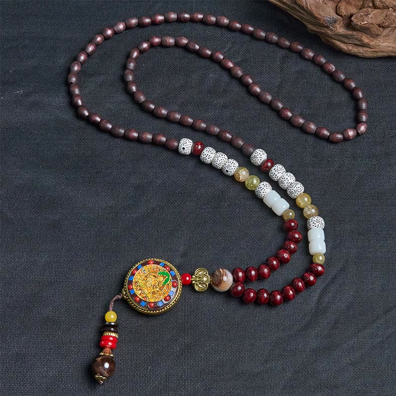 Tibetan Handmade Wood Beads Om Mani Padme Hum Samantabhadra Bodhisattva Purity Necklace Pendant
