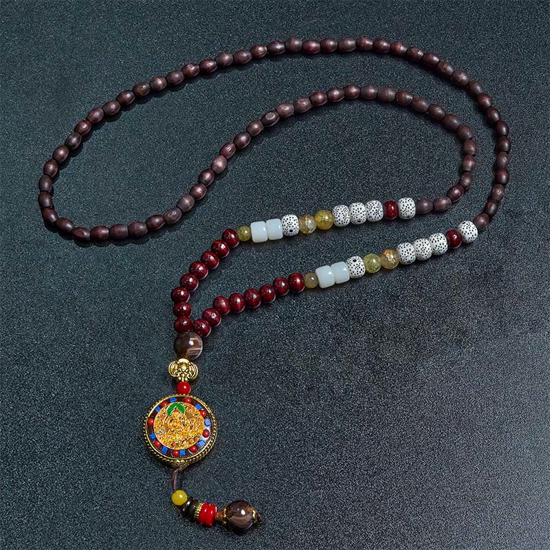 Tibetan Handmade Wood Beads Om Mani Padme Hum Samantabhadra Bodhisattva Purity Necklace Pendant