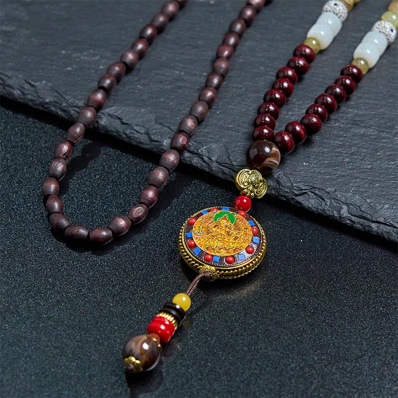 Tibetan Handmade Wood Beads Om Mani Padme Hum Samantabhadra Bodhisattva Purity Necklace Pendant