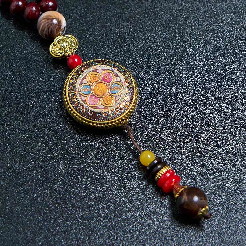 Tibetan Handmade Wood Beads Om Mani Padme Hum Samantabhadra Bodhisattva Purity Necklace Pendant