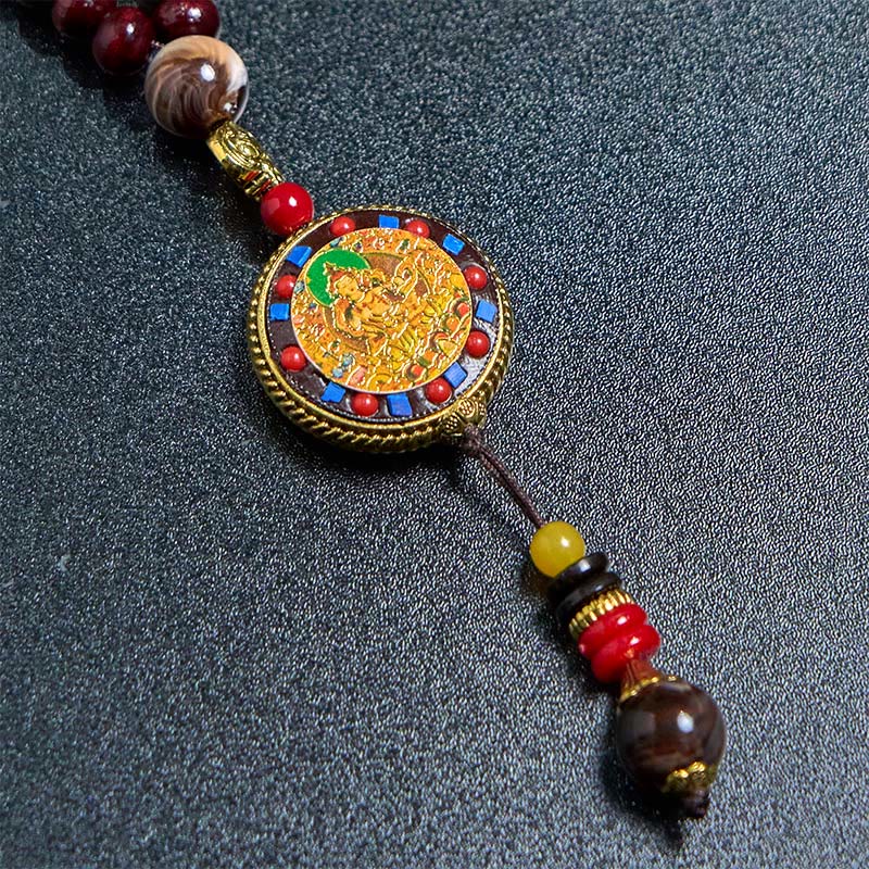 Tibetan Handmade Wood Beads Om Mani Padme Hum Samantabhadra Bodhisattva Purity Necklace Pendant