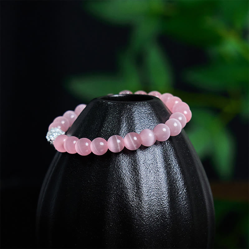 Natural Cat's Eye Beads & 990 Fine Silver Pixiu Symbol Bracelet