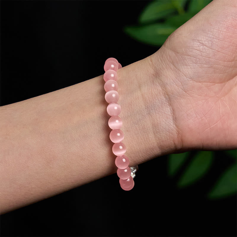 Natural Cat's Eye Beads & 990 Fine Silver Pixiu Symbol Bracelet