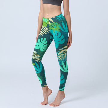 Various Shapes Of Leaves Pattern Print Gym Leggings Women's Yoga Pants