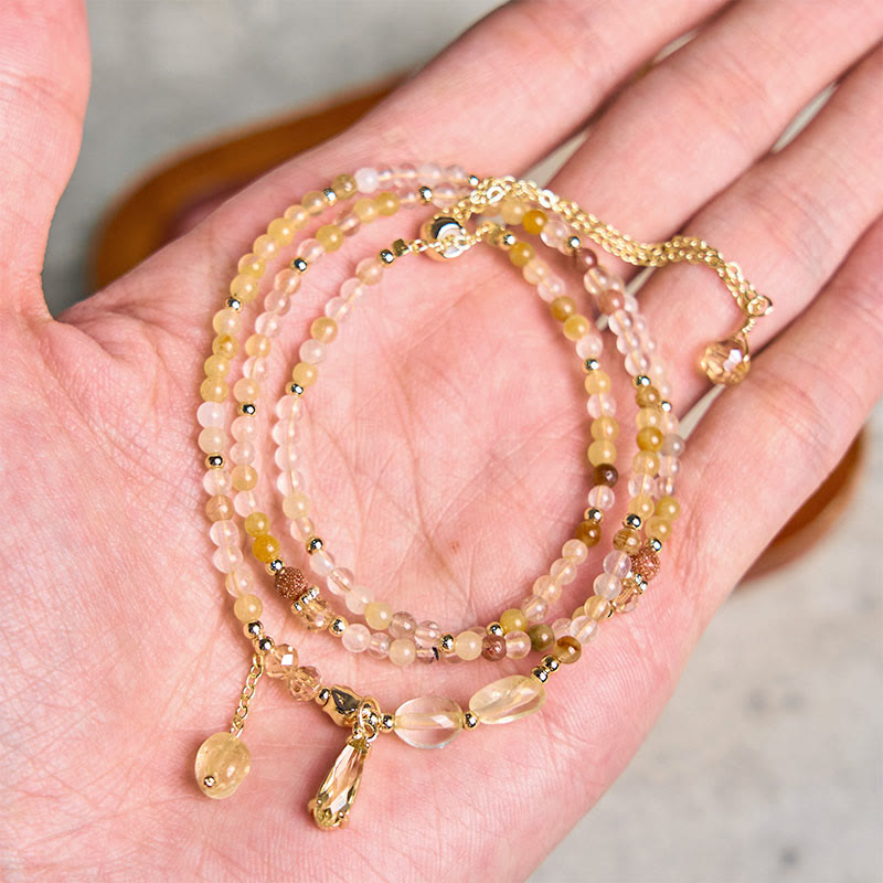 Natural Citrine Beads Pleasure Multi Layer Bracelet