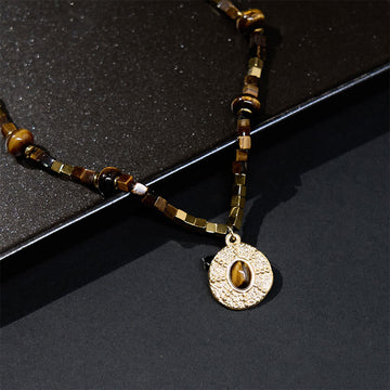 Natural Tiger Eye Square Protection Titanium Steel Necklace Pendant