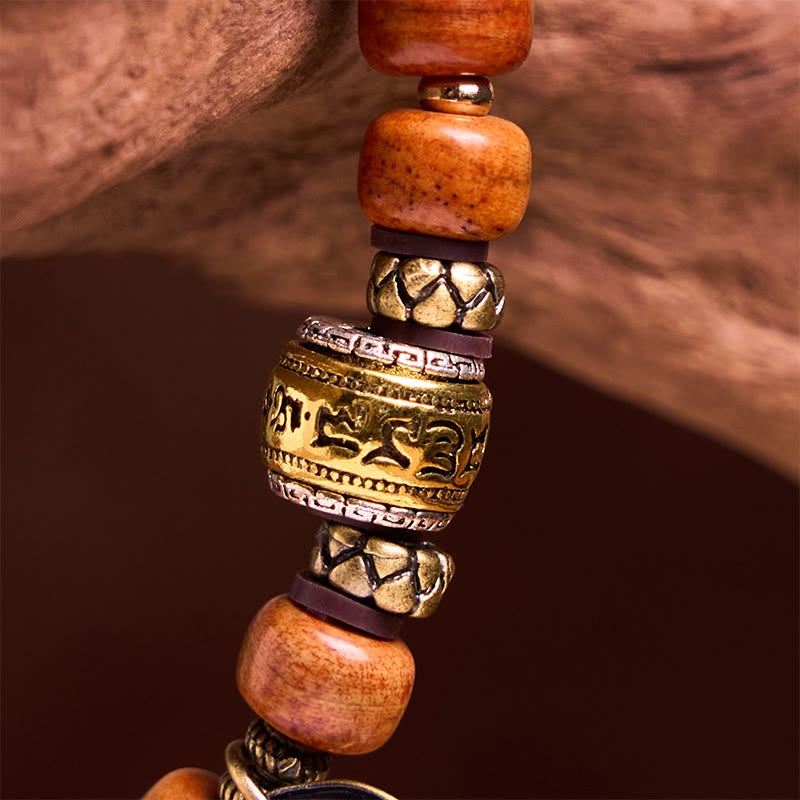 Natural Tibetan Camel Bone Barrel Beads OM Sanskrit Luck Protection Bracelet