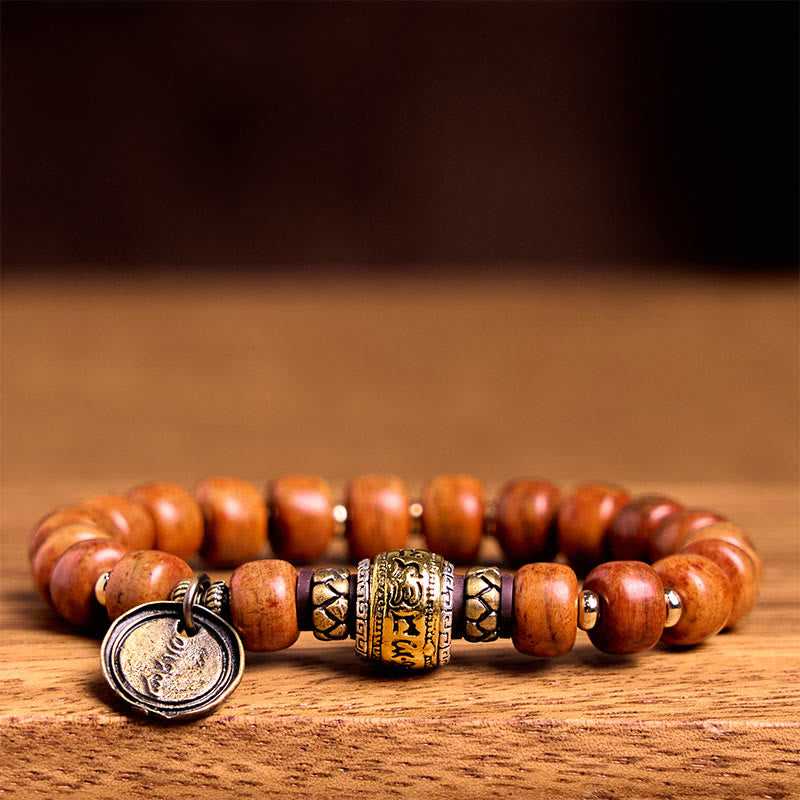 Natural Tibetan Camel Bone Barrel Beads OM Sanskrit Luck Protection Bracelet