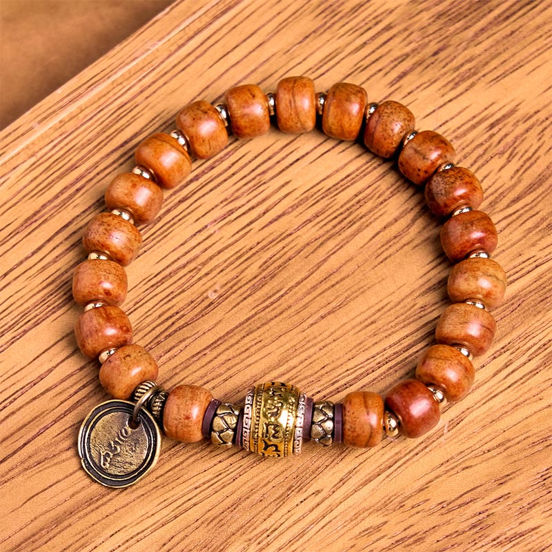 Natural Tibetan Camel Bone Barrel Beads OM Sanskrit Luck Protection Bracelet