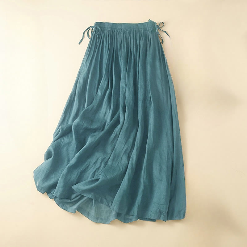 Plain Lace Up Elastic Waist Women's Skirt With Pockets