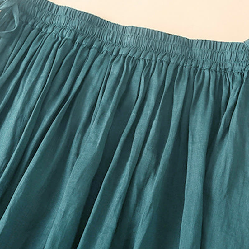 Plain Lace Up Elastic Waist Women's Skirt With Pockets