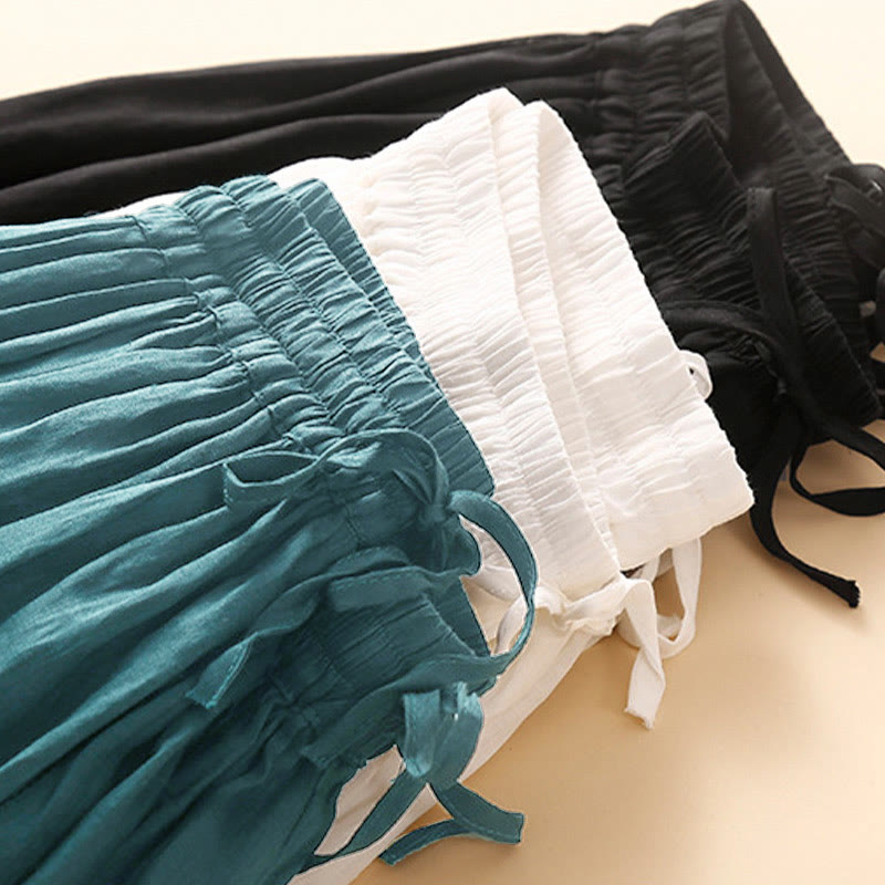 Plain Lace Up Elastic Waist Women's Skirt With Pockets