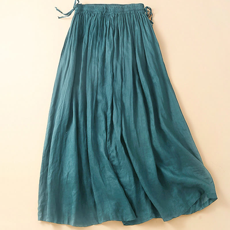 Plain Lace Up Elastic Waist Women's Skirt With Pockets