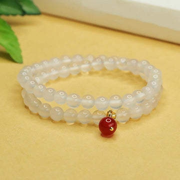 Natural Chalcedony and Red Agate Double Layer Beaded Harmony Bracelet