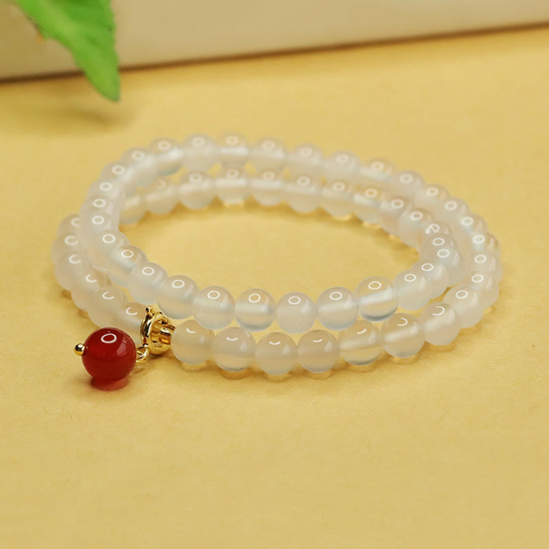 Natural Chalcedony and Red Agate Double Layer Beaded Harmony Bracelet