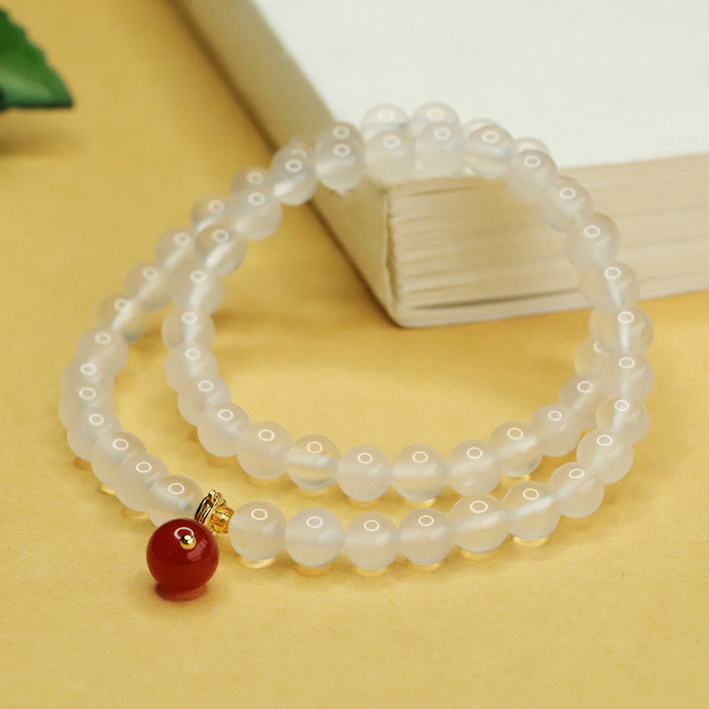 Natural Chalcedony and Red Agate Double Layer Beaded Harmony Bracelet
