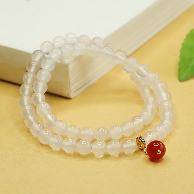 Natural Chalcedony and Red Agate Double Layer Beaded Harmony Bracelet