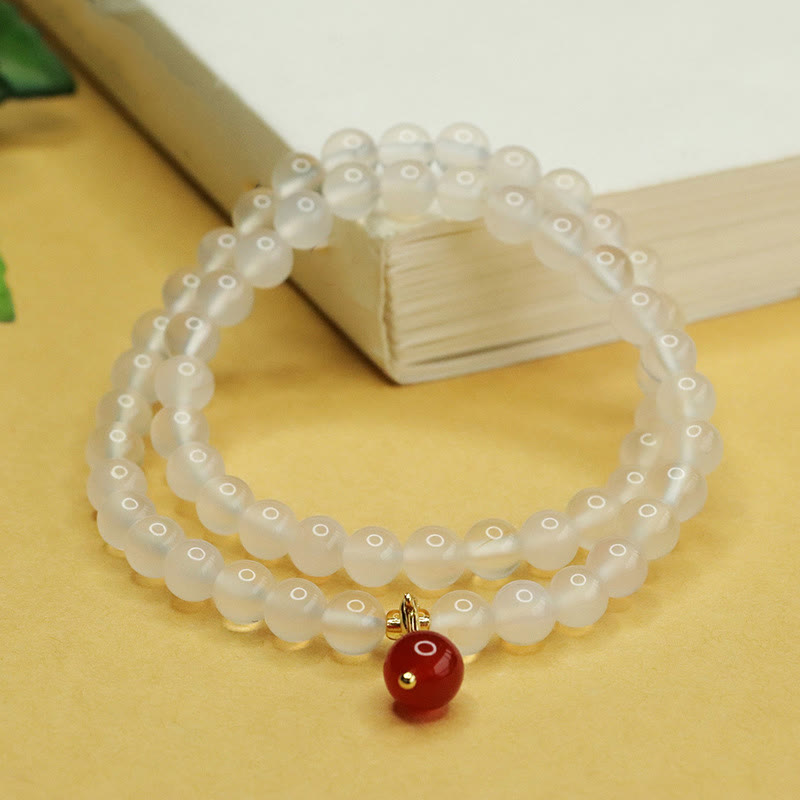 Natural Chalcedony and Red Agate Double Layer Beaded Harmony Bracelet