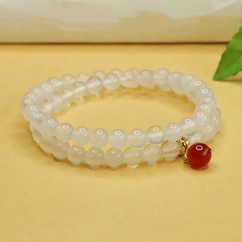 Natural Chalcedony and Red Agate Double Layer Beaded Harmony Bracelet