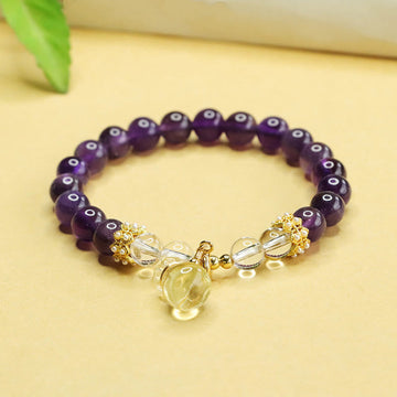 Natural Citrine and Amethyst Money Bag Clear Quartz Beaded Bracelet