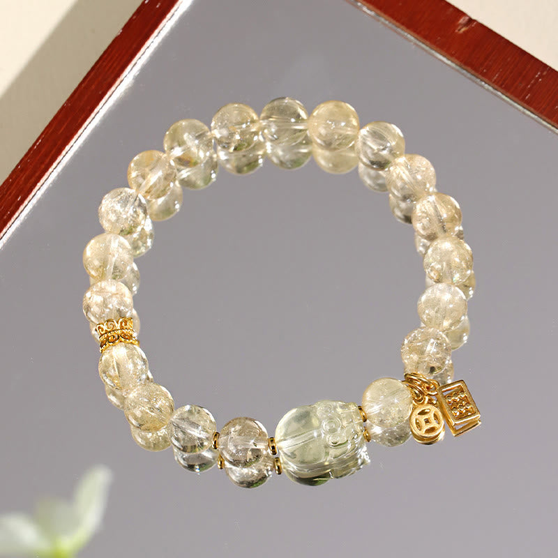 Natural Citrine Beaded Bracelet with Copper Pixiu and Chinese Coin Detail
