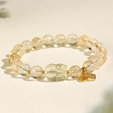 Natural Citrine Beaded Bracelet with Copper Pixiu and Chinese Coin Detail