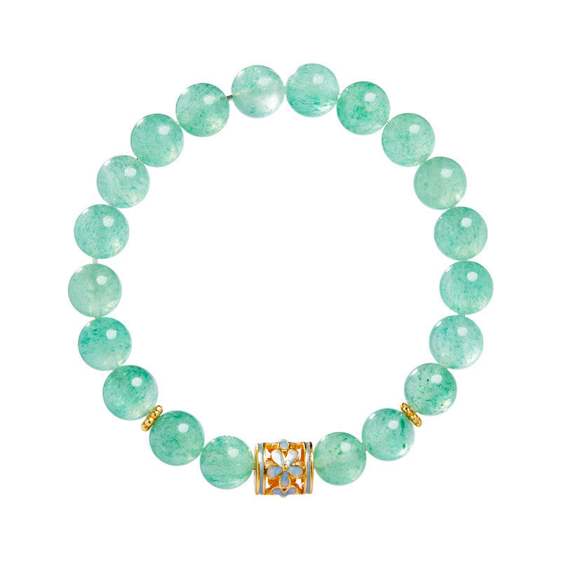 Green Strawberry Quartz Flower Calm Bracelet with 925 Sterling Silver Accents (17-19cm)