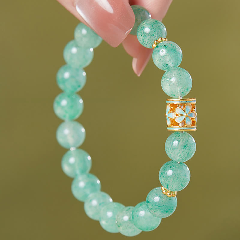 Green Strawberry Quartz Flower Calm Bracelet with 925 Sterling Silver Accents (17-19cm)