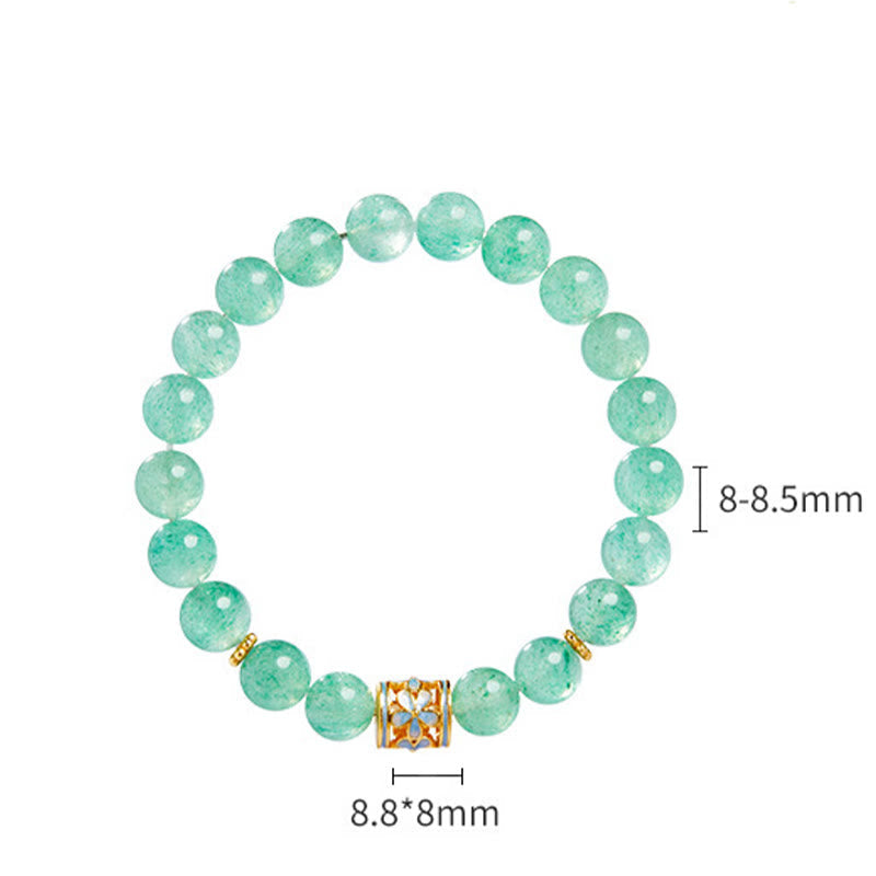 Green Strawberry Quartz Flower Calm Bracelet with 925 Sterling Silver Accents (17-19cm)