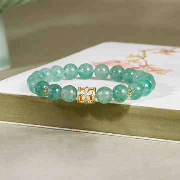 Green Strawberry Quartz Flower Calm Bracelet with 925 Sterling Silver Accents (17-19cm)
