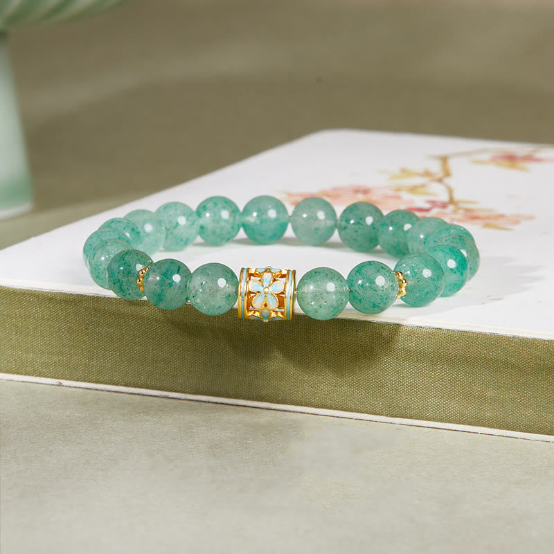 Green Strawberry Quartz Flower Calm Bracelet with 925 Sterling Silver Accents (17-19cm)