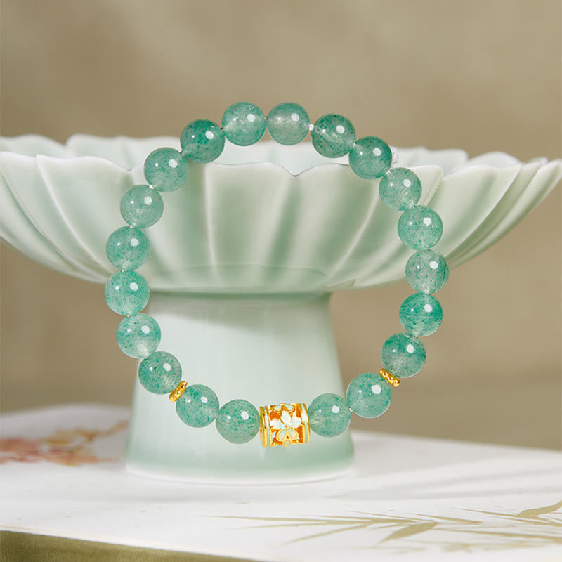 Green Strawberry Quartz Flower Calm Bracelet with 925 Sterling Silver Accents (17-19cm)