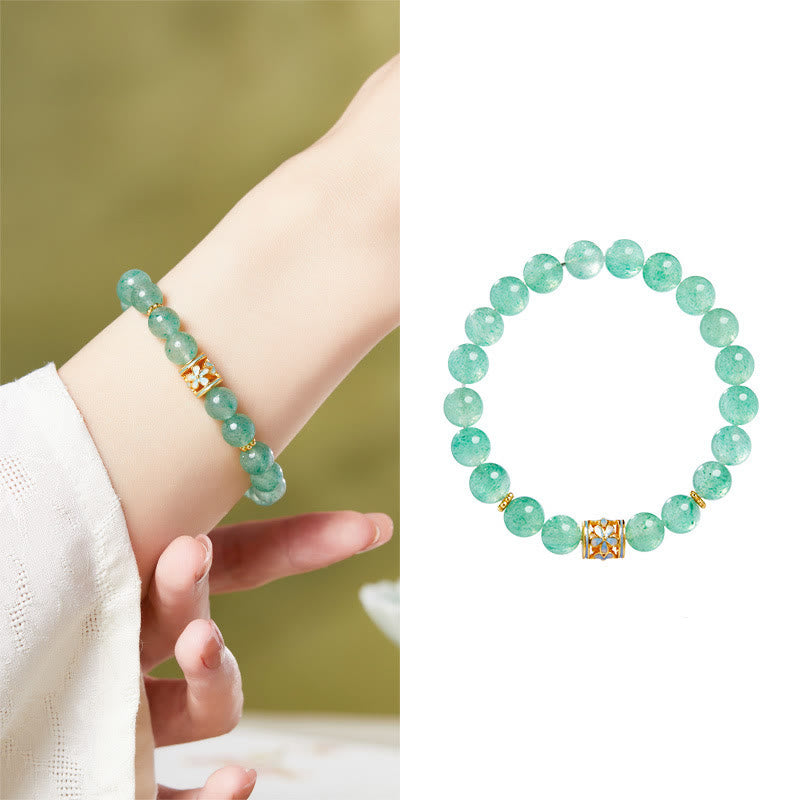 Green Strawberry Quartz Flower Calm Bracelet with 925 Sterling Silver Accents (17-19cm)
