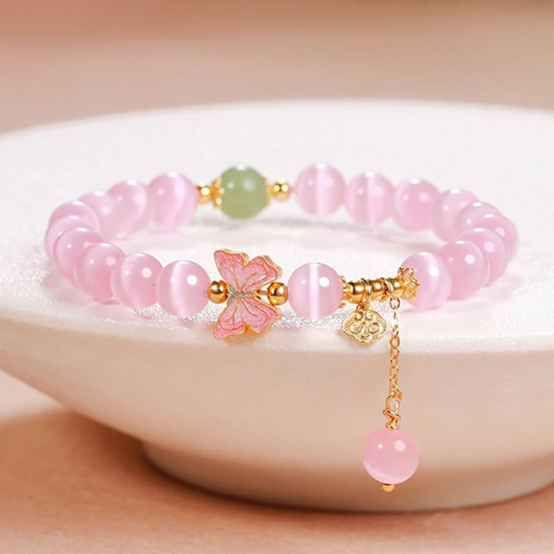 925 Sterling Silver Hetian Jade Butterfly & Longevity Lock Charm Bracelet