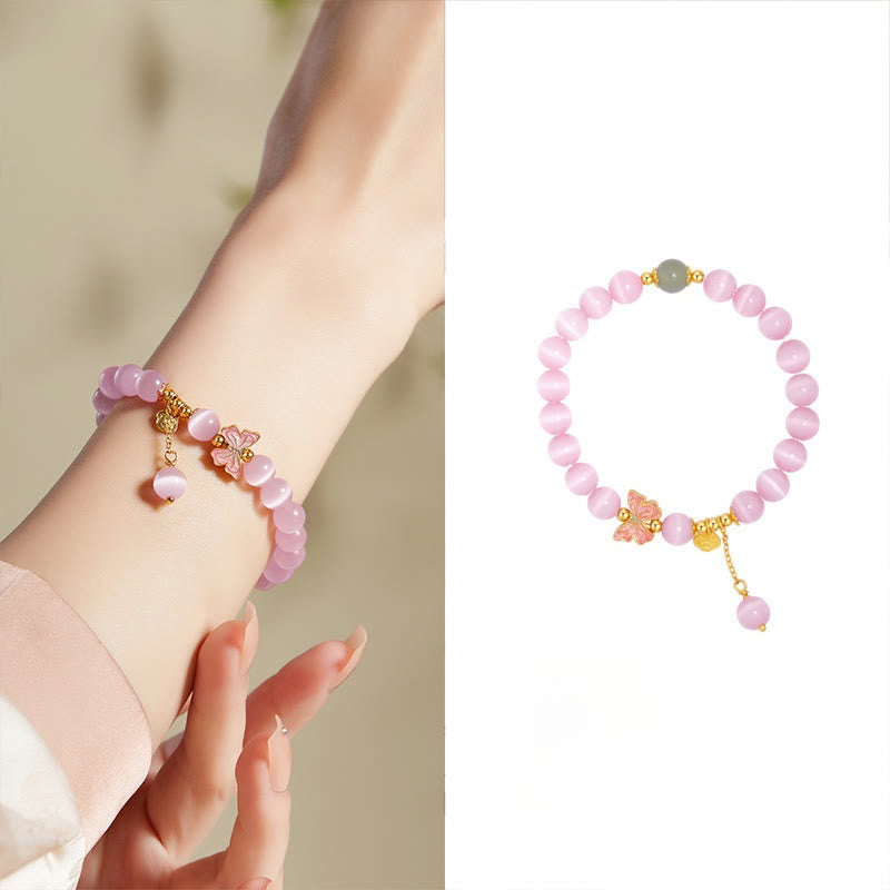 925 Sterling Silver Hetian Jade Butterfly & Longevity Lock Charm Bracelet