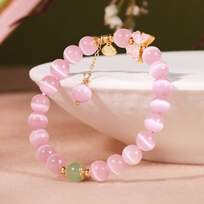925 Sterling Silver Hetian Jade Butterfly & Longevity Lock Charm Bracelet