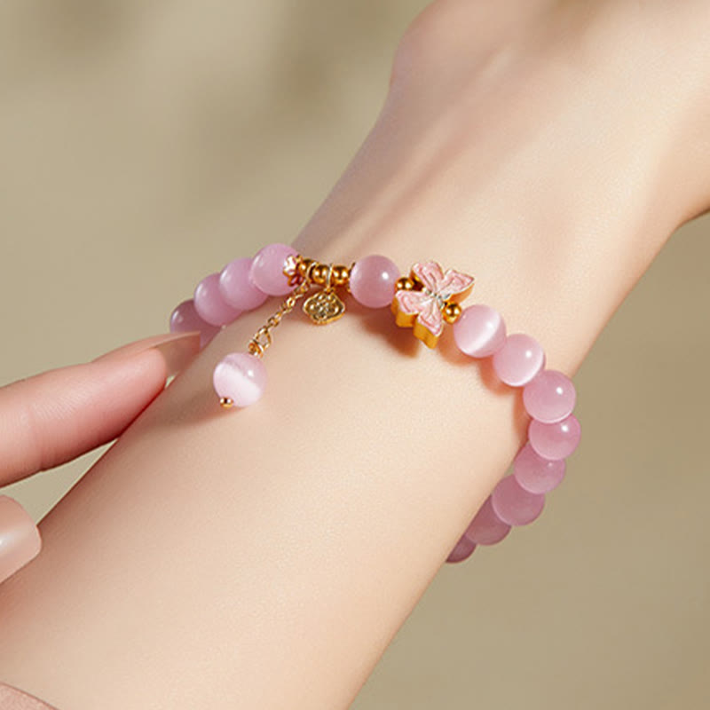 925 Sterling Silver Hetian Jade Butterfly & Longevity Lock Charm Bracelet