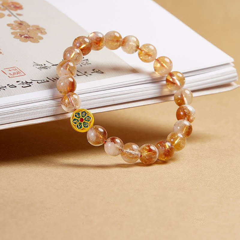 999 Fine Silver Citrine Om Mani Padme Hum Mantra Bracelet