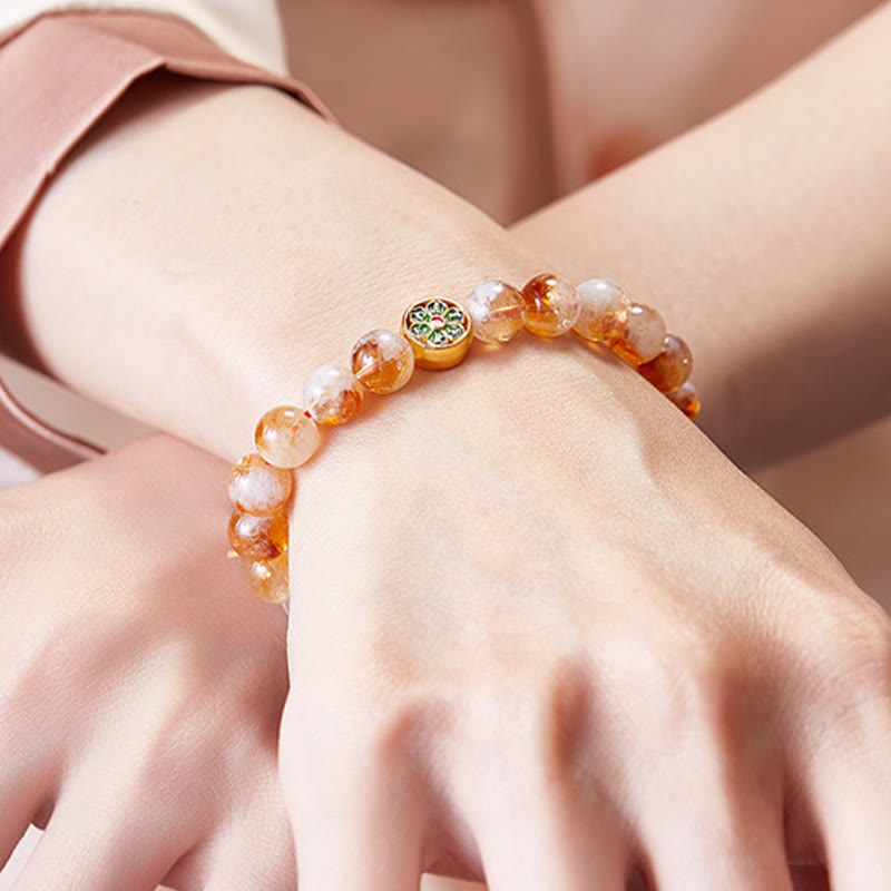 999 Fine Silver Citrine Om Mani Padme Hum Mantra Bracelet