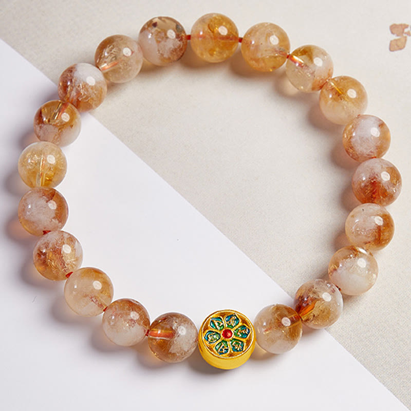 999 Fine Silver Citrine Om Mani Padme Hum Mantra Bracelet
