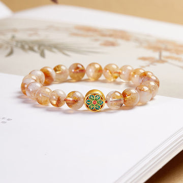 999 Fine Silver Citrine Om Mani Padme Hum Mantra Bracelet