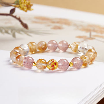Fine 999 Silver Citrine Strawberry Quartz & Clear Quartz Gemstone Bracelet