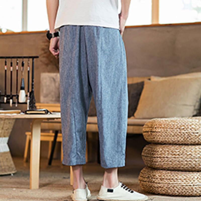 Tactile Cotton Linen Carrot Silhouette Meditation Trousers