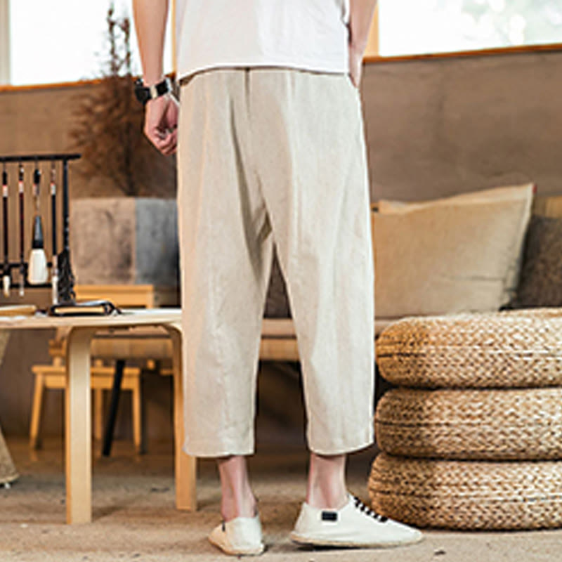 Tactile Cotton Linen Carrot Silhouette Meditation Trousers