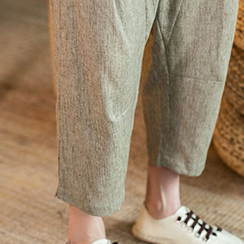 Tactile Cotton Linen Carrot Silhouette Meditation Trousers