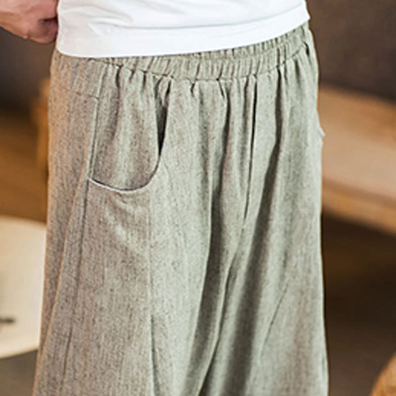 Tactile Cotton Linen Carrot Silhouette Meditation Trousers